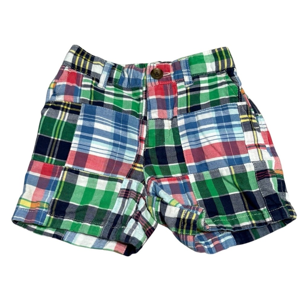Ralph Lauren Patchwork Madras Plaid Shorts Kids 12M Multicolor Preppy Cotton